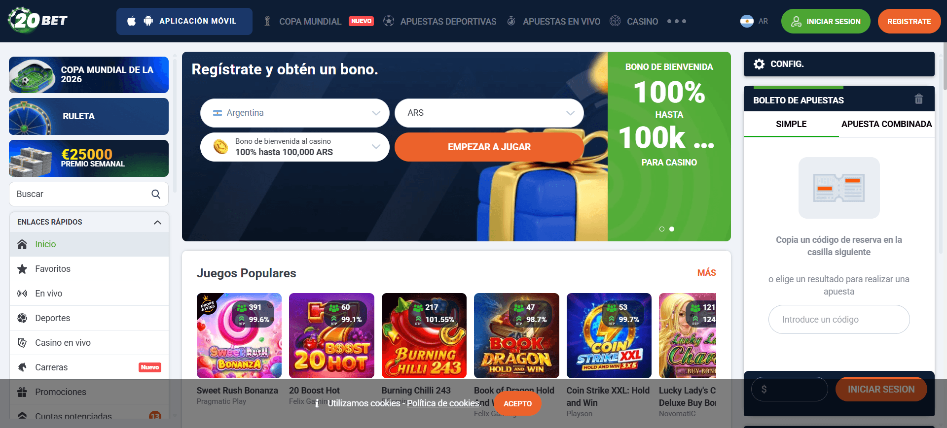 20bet bono giros gratis